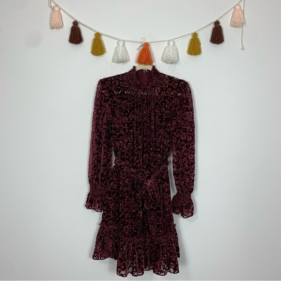 Alex Marie Skyler Burgundy Gold Burnout Velvet Dress Size 4 - Picture 1 of 11